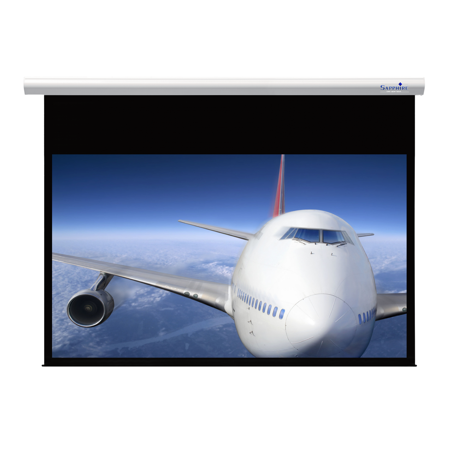Sapphire Electric Screen Radio Frequency 16:9 Format Viewing Area 3985mm x 2240mm Approx Case Dimensions L 4300mm x H 126mm x D 120mm