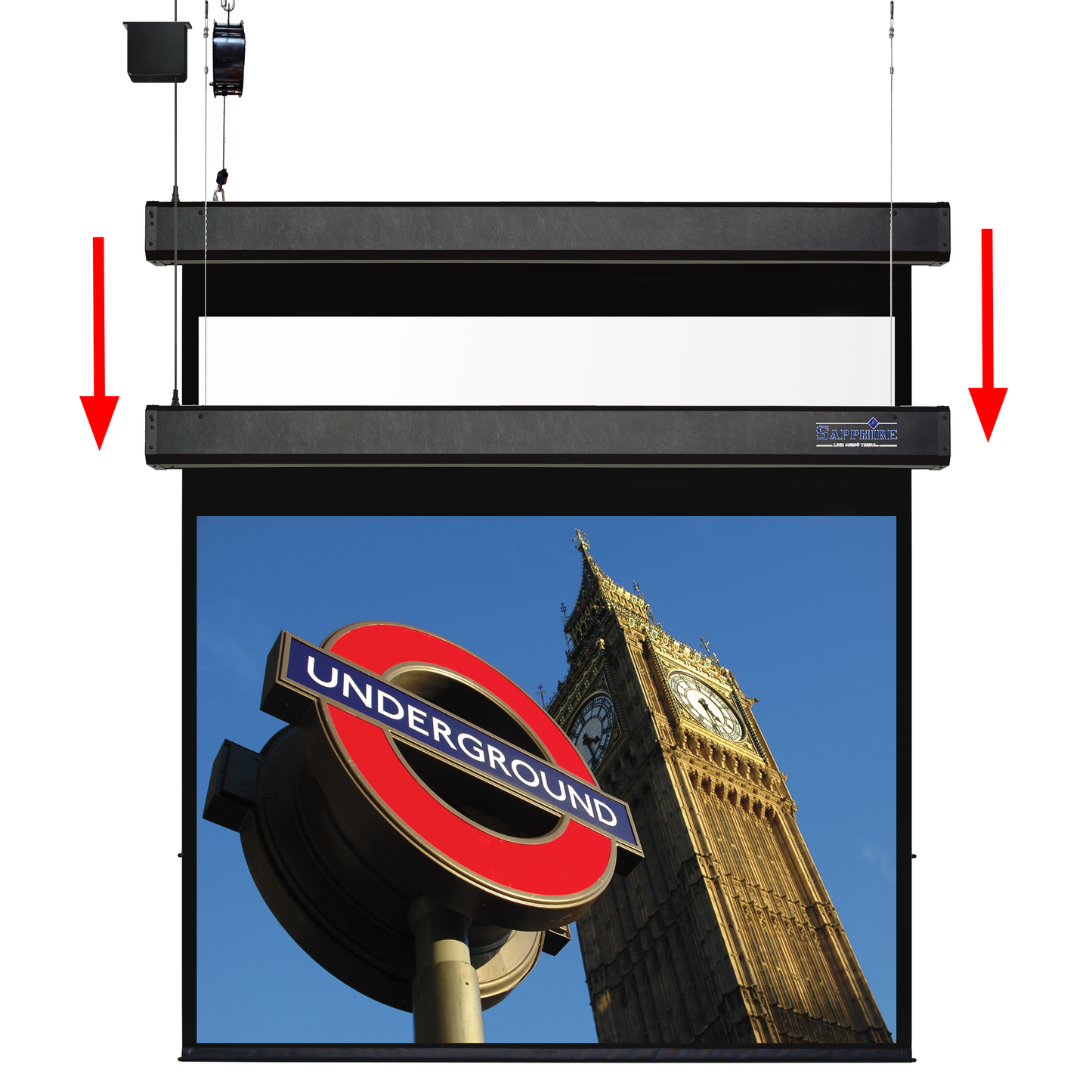 Sapphire Smart Move 3m 4:3 Two Motor Electric Projection Screen Approx Case Dimensions L 3345mm x H 173mm x D 133mm