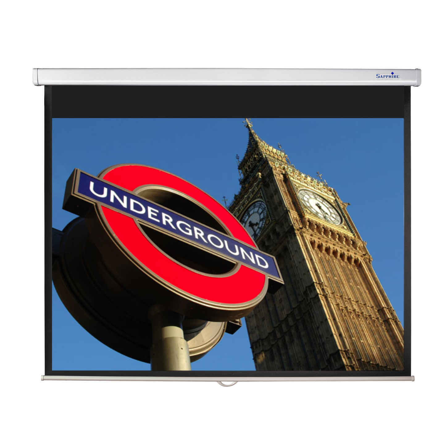 Sapphire Manual Screen 4:3 Format Viewing Area 1460mm x 1100mm not channel fix Approx Case Dimesnions L 1634mm x H 89mm x D 87mm