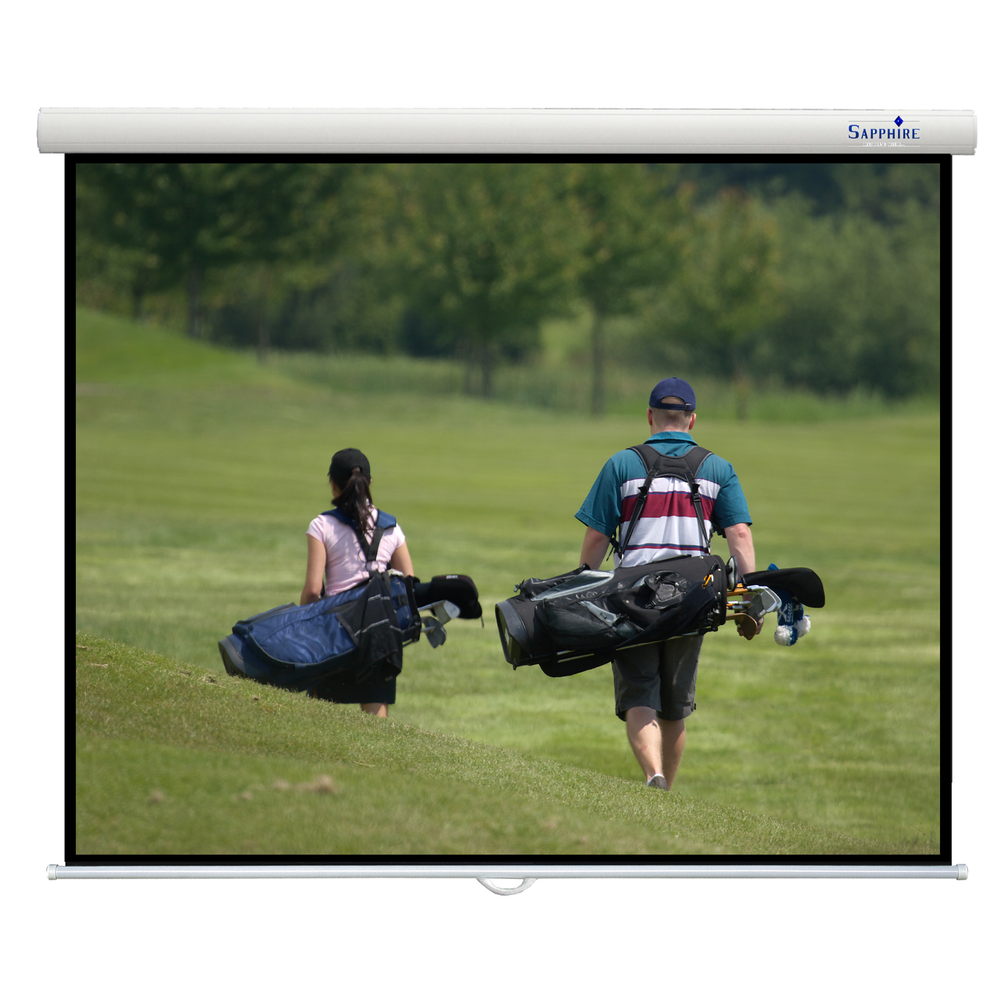 Sapphire Manual Screen 1:1 Format Viewing Area 2340mm x 2340mm slow retraction channel fix Approx Case Dimensions L 2509mm x H 96mm x D 91mm