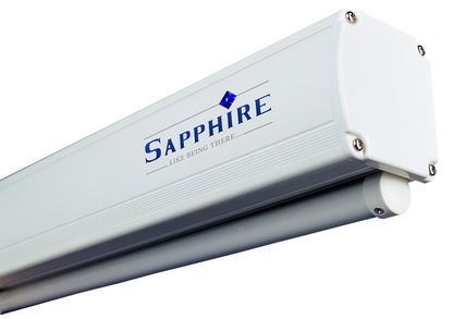 Sapphire Aluminum Slow Retraction Manual Screen 16:10 Format Viewing Area 2030mm x 1269mm with channel fix brackets Approx Case Dimensions L 2204mm x H 93mm x D 79mm