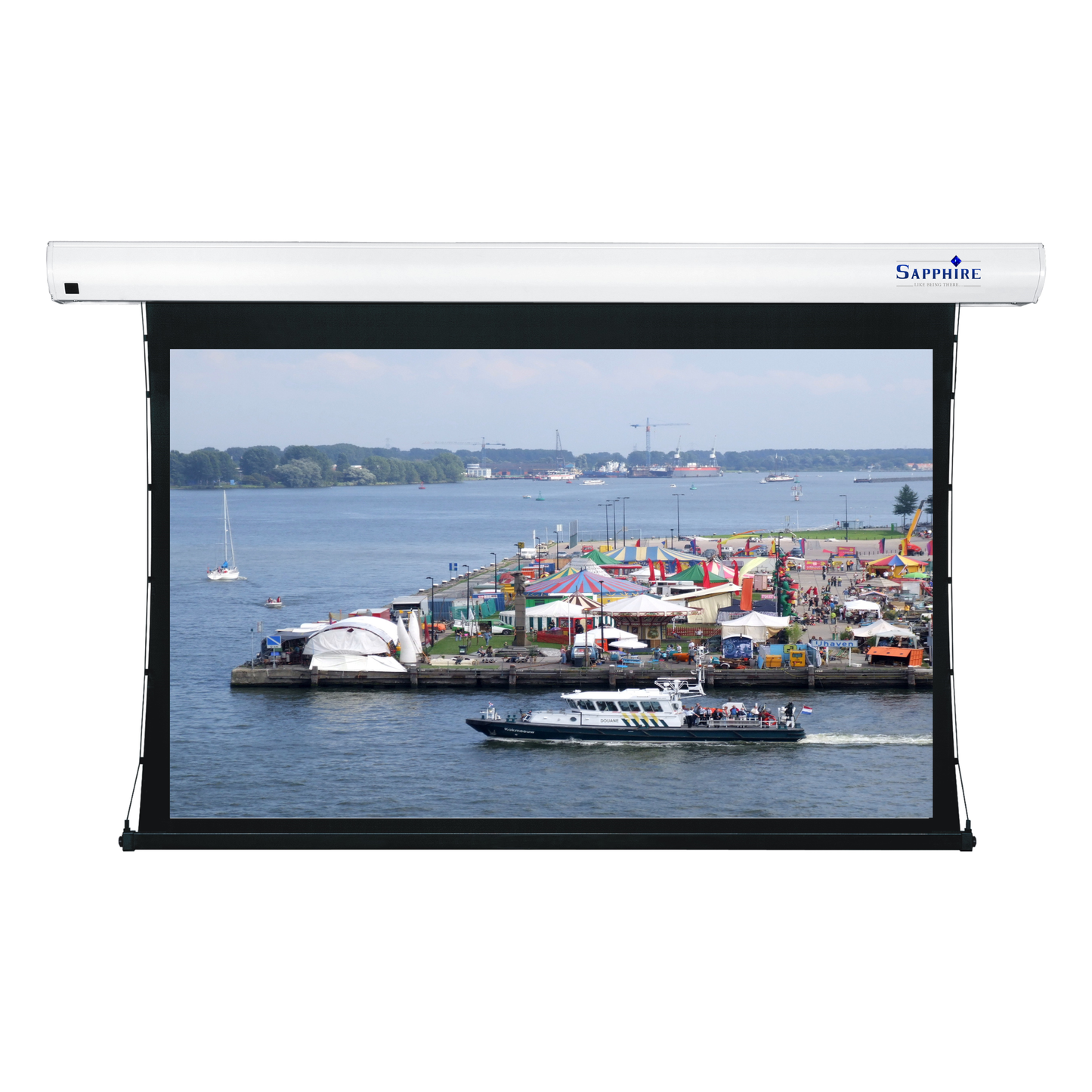 Sapphire Tab Tension Electric Infra Red Screen 16:10 Format Viewing Area 2346mm x 1466mm Approx Case Dimensions L 2834mm x H 134mm x D 135mm
