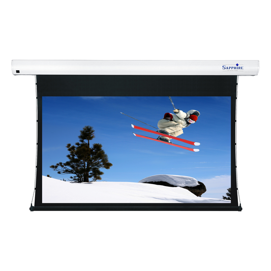 Sapphire Tab Tension Electric Infra Red Screen 16:9 Format 3498mm x 1966mm Approx Case Dimensions L 3988mm x H 143mm x D 135mm