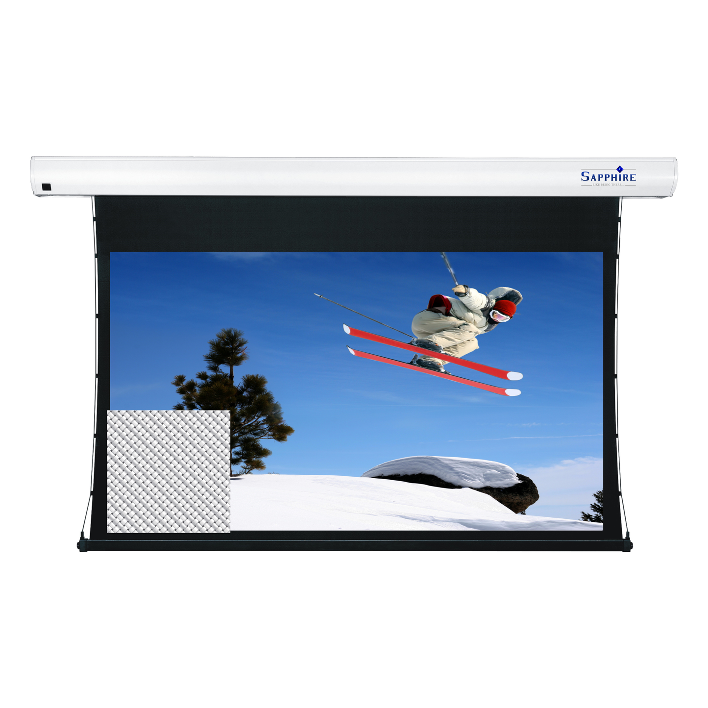 Sapphire Tab Tension Electric Screen 16:9 Format Infra Red Viewing Area 2346mm x 1320mm Woven Approx Case Dimensions L 2834mm x H 134mm x D 135mm