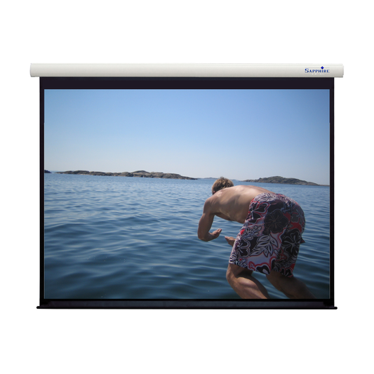 Sapphire Electric Radio Frequency Screen 1:1 Format Viewing Area 3050mm x 3050mm Approx Case Dimensions L 3367mm x H 126mm x D 120mm
