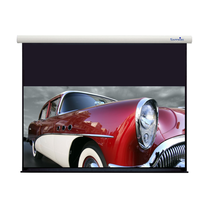 Sapphire Electric Screen Radio Frequency 16:9 Format Viewing Area 3495mm x 1966 Approx Case Dimensions L 3795mm x H 156mm x D 150mm inc Brackets