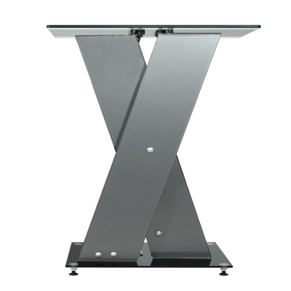 Modern glass stand with a white background