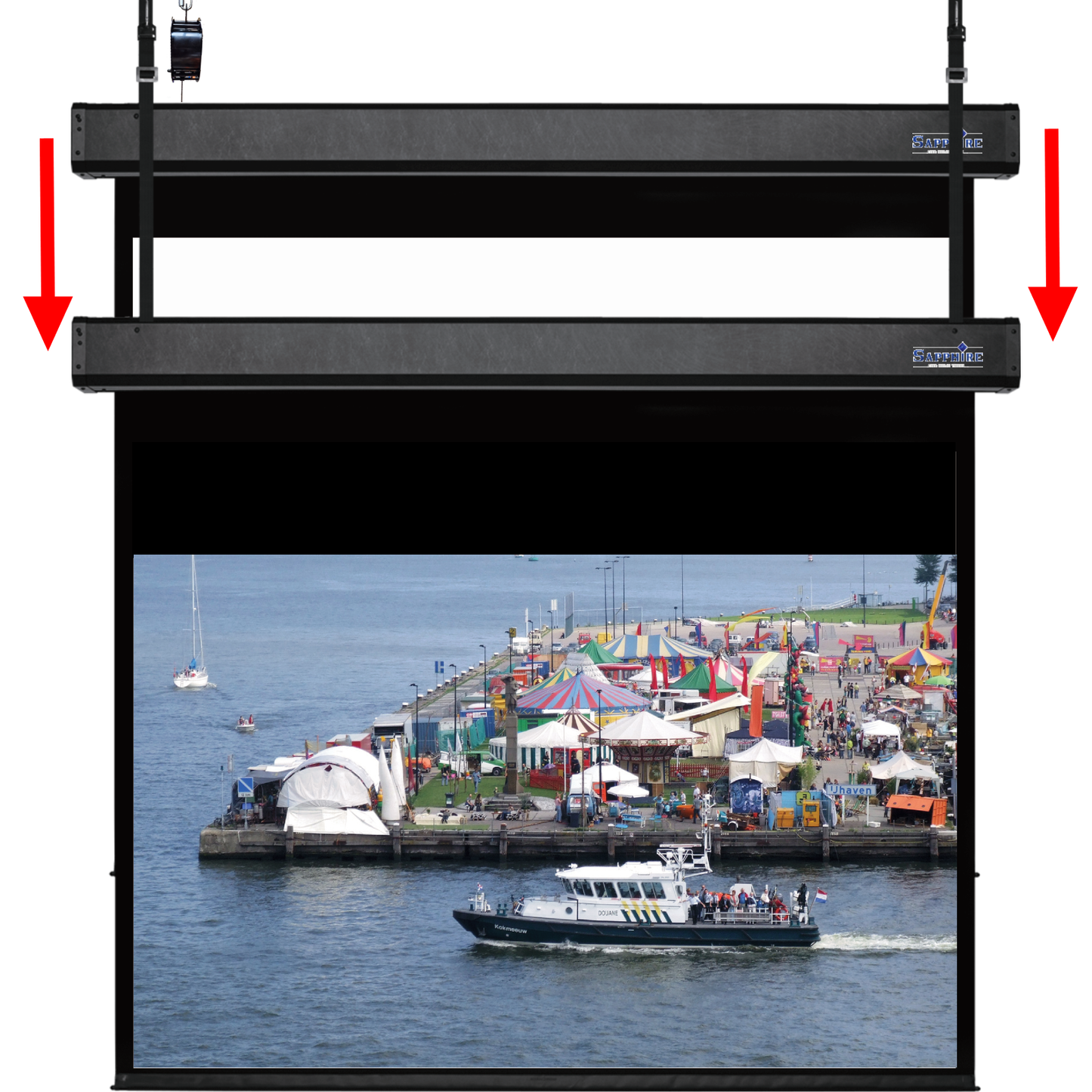 Sapphire Smart Move 4m 16:10 Two Motor Electric Projection Screen Approx Case Dimensions L 4317mm x H 250mm x D 170mm